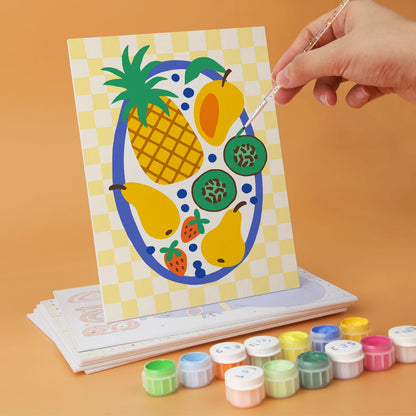 Mini Paint by Numbers Kit - Fruit & Fun ｜6 Canvas Panels