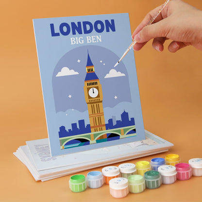 Mini Paint by Numbers Kit - Around the World ｜6 Canvas Panels