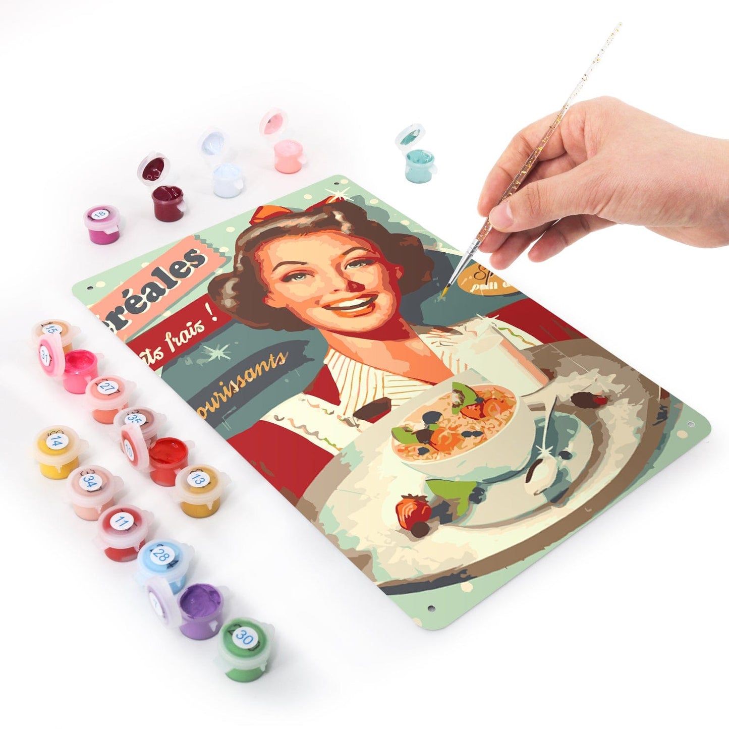 ColourMost™ Metal Bar/Posters Art Paint By Numbers- Vintage Breakfast Lady #18 (20x30cm /7.8"x11.8"）