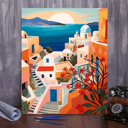"Santorini, Greece" Series by ColourMost™ #04 - 'Tranquil' | Original Paint by Numbers (16"x20" / 40x50cm) | Also ship to UK, CA, AU, and NZ