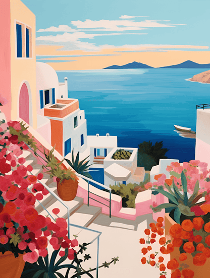 "Santorini, Greece" Series by ColourMost™ #02 - 'Seraphic' | Original Paint by Numbers (16"x20" / 40x50cm) | Also ship to UK, CA, AU, and NZ