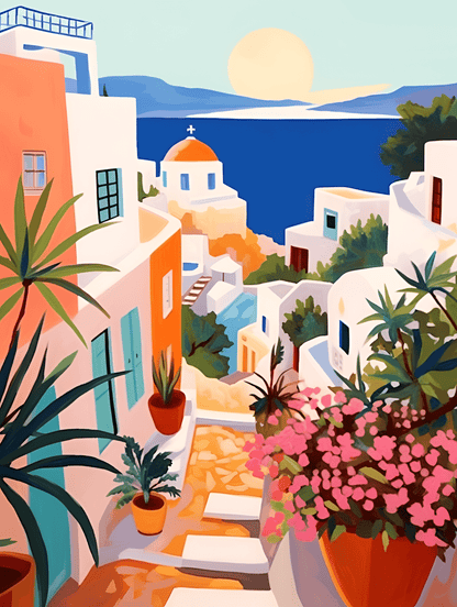 "Santorini, Greece" Series by ColourMost™ #05 - 'Vivacity' | Original Paint by Numbers (16"x20" / 40x50cm) | Also ship to UK, CA, AU, and NZ