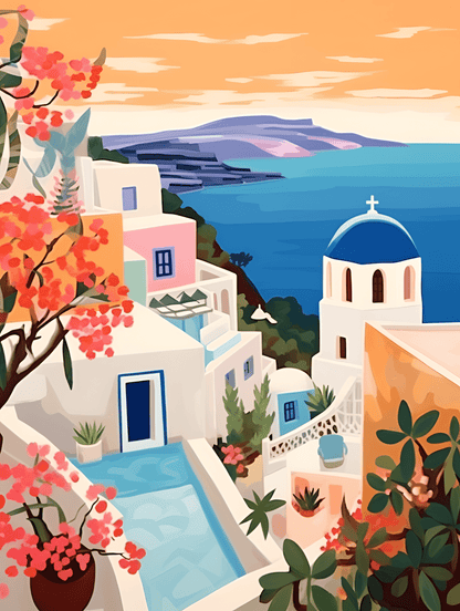 "Santorini, Greece" Series by ColourMost™ #09 - 'Aurelia' | Original Paint by Numbers (16"x20" / 40x50cm) | Also ship to UK, CA, AU, and NZ