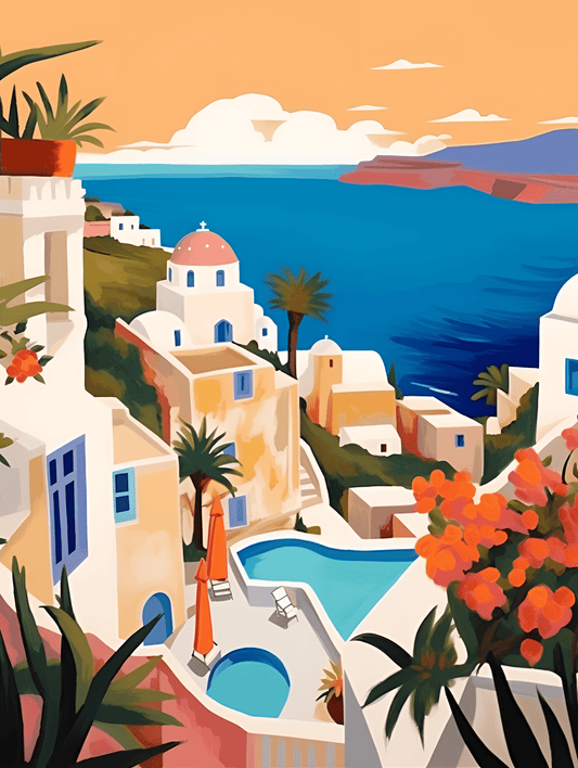 "Santorini, Greece" Series by ColourMost™ #10 - 'Marisol' | Original Paint by Numbers (16"x20" / 40x50cm) | Also ship to UK, CA, AU, and NZ