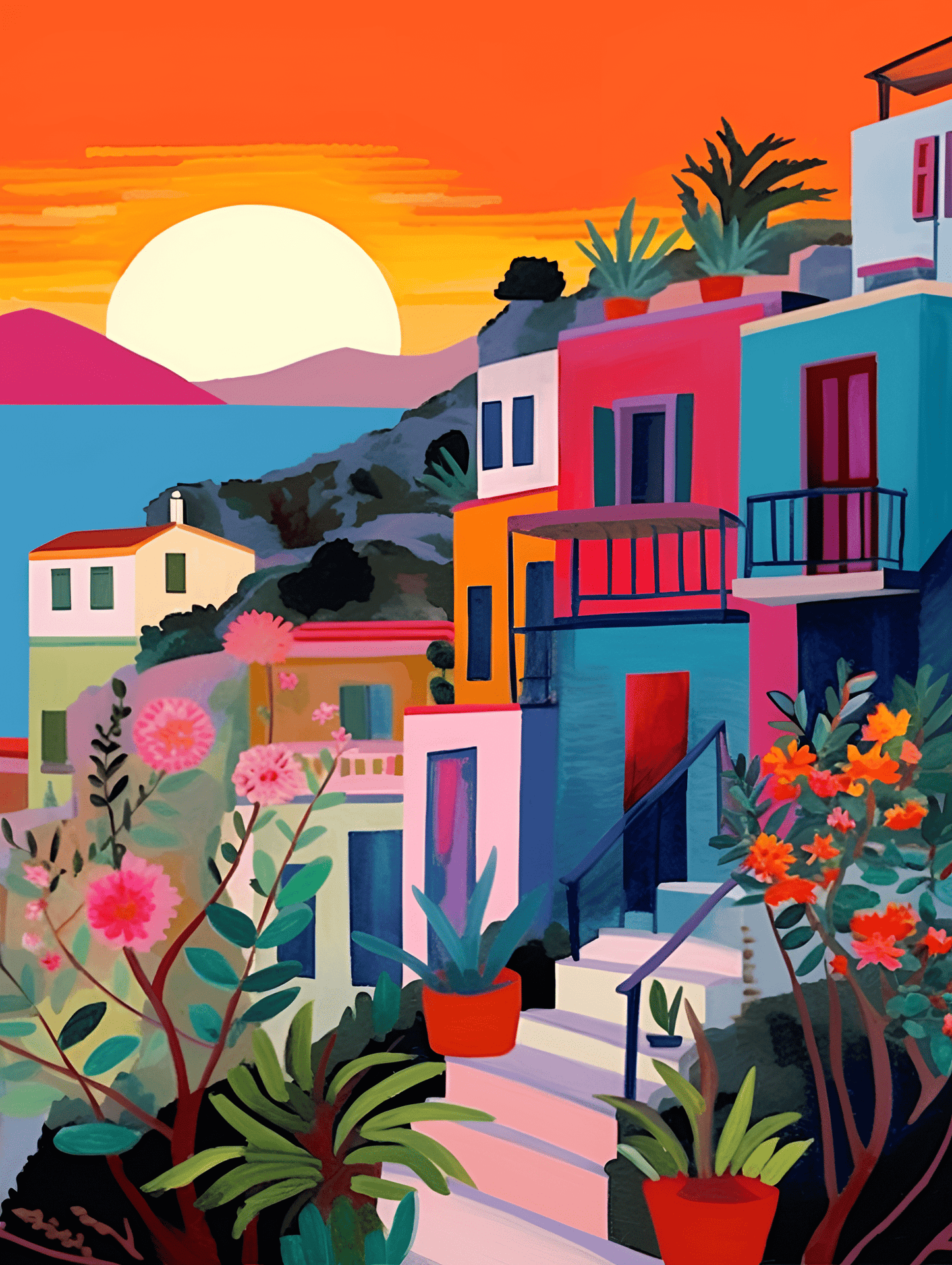 "Santorini, Greece" Series by ColourMost™ #12 | Original Paint by Numbers (16"x20" / 40x50cm) | Also ship to UK, CA, AU, and NZ