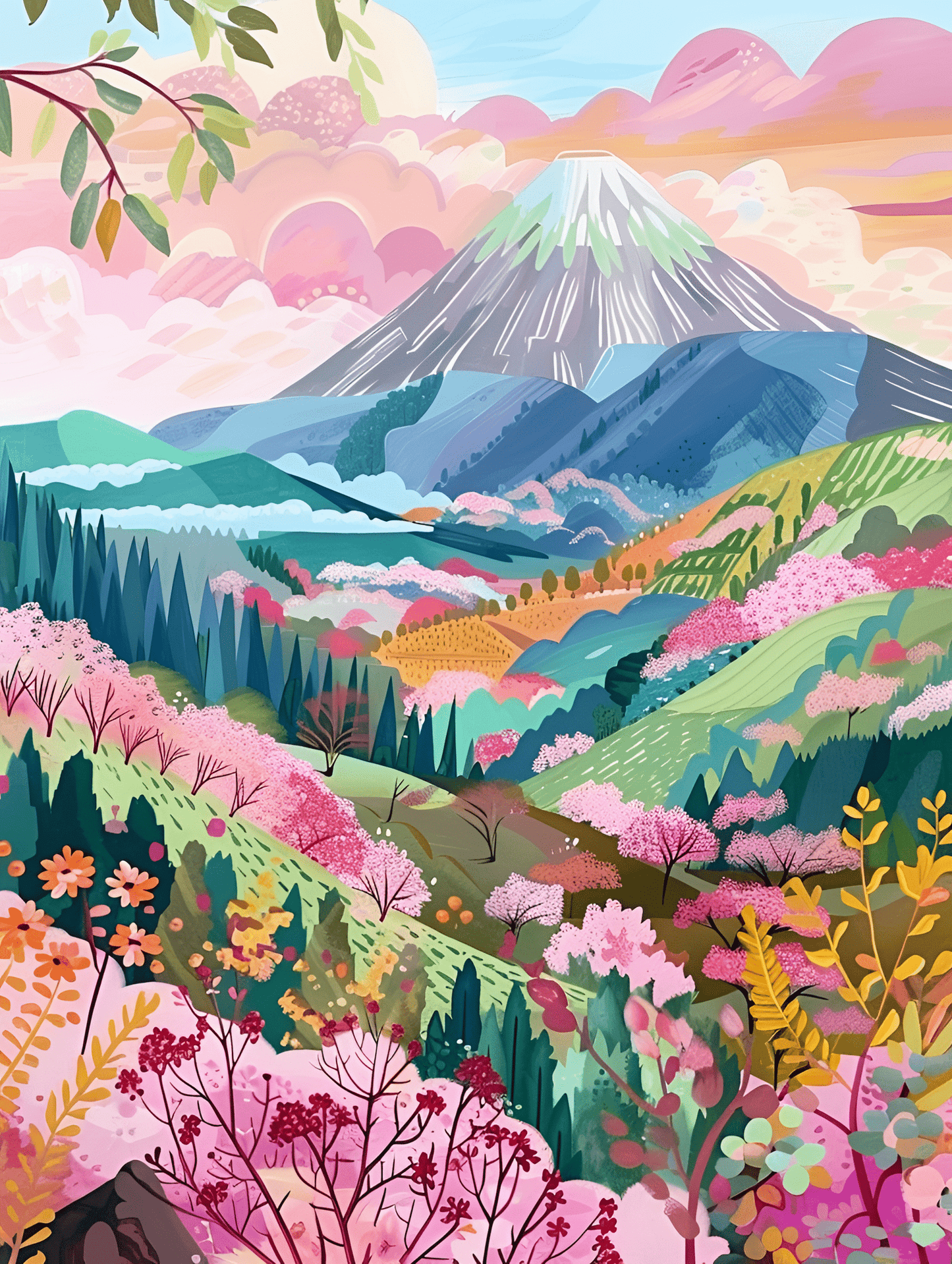 "Colorful Mountain Fuji" Series by ColourMost™ #01 | Original Paint by Numbers (16"x20" / 40x50cm)