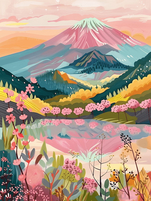 "Colorful Mountain Fuji" Series by ColourMost™ #02 | Original Paint by Numbers (16"x20" / 40x50cm)