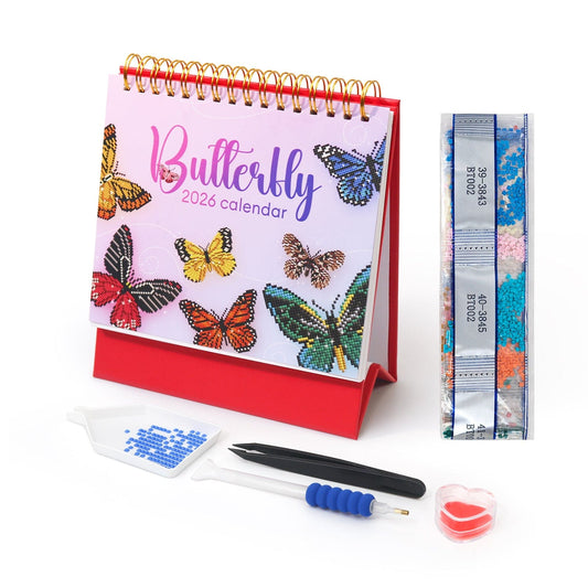 ColourMost™ 2026 Desk Calendar Series – Butterflies /Diamond Painting(17cm x 15cm)