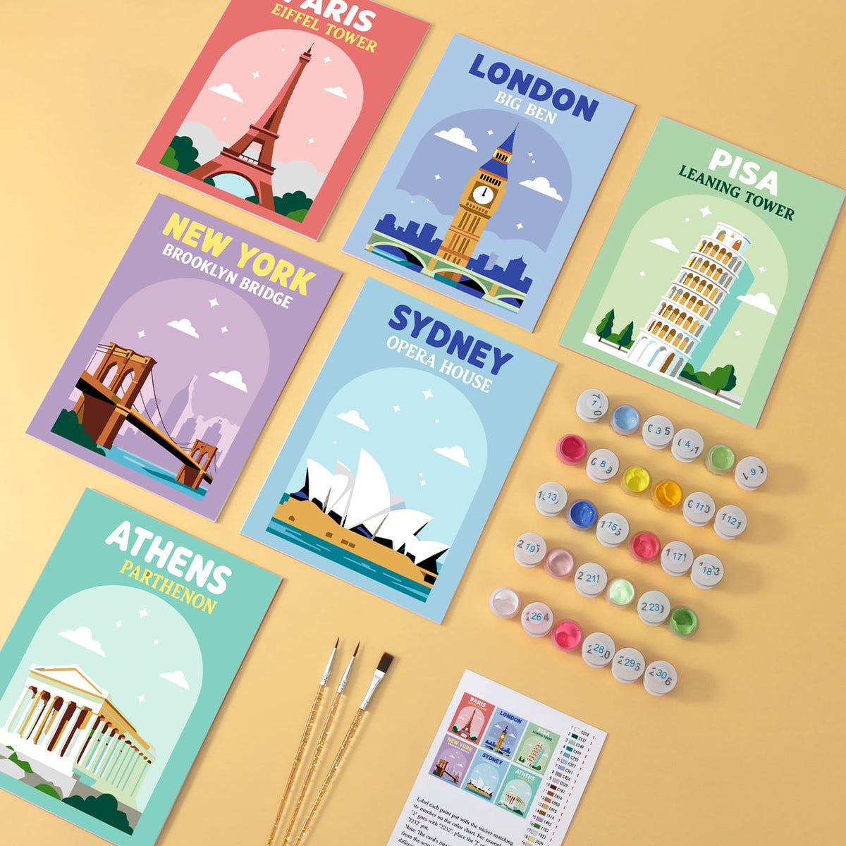 Mini Paint by Numbers Kit - Around the World ｜6 Canvas Panels