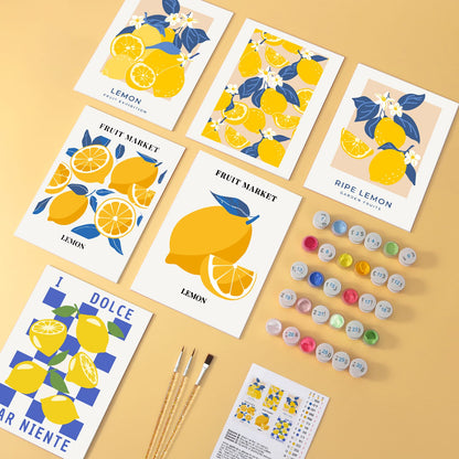 Mini Paint by Numbers Kit - Lemon Dolce ｜6 Canvas Panels
