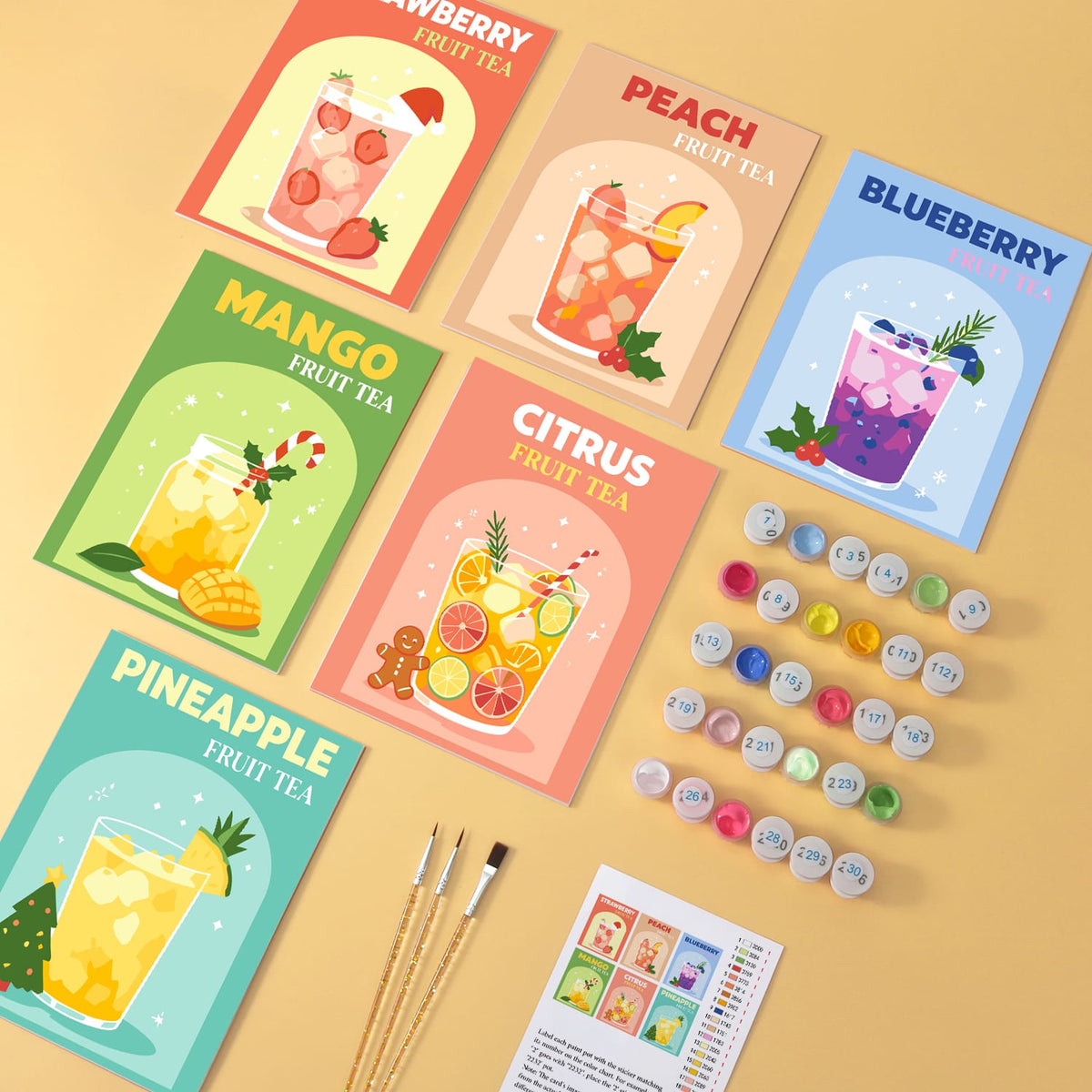 Mini Paint by Numbers Kit - Fruity Sips ｜6 Canvas Panels