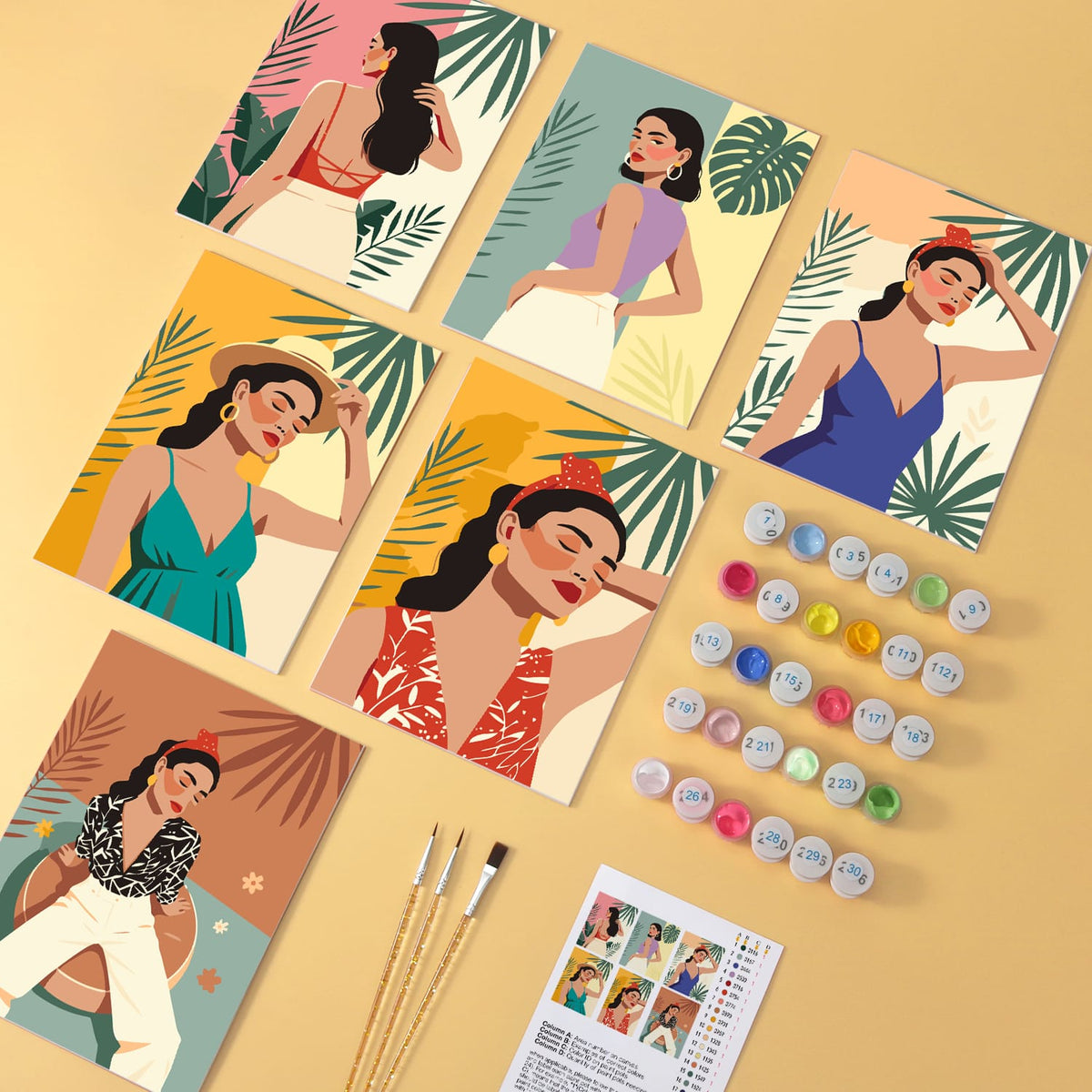 Mini Paint by Numbers Kit – Tropical Muse | 6 Canvas Panels
