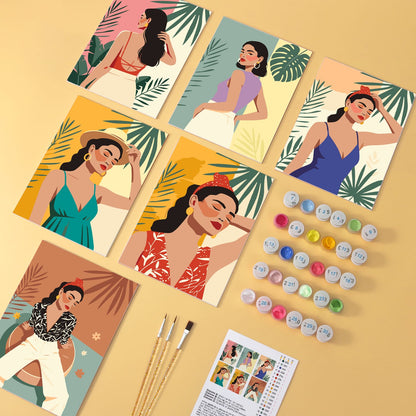 Mini Paint by Numbers Kit – Tropical Muse | 6 Canvas Panels