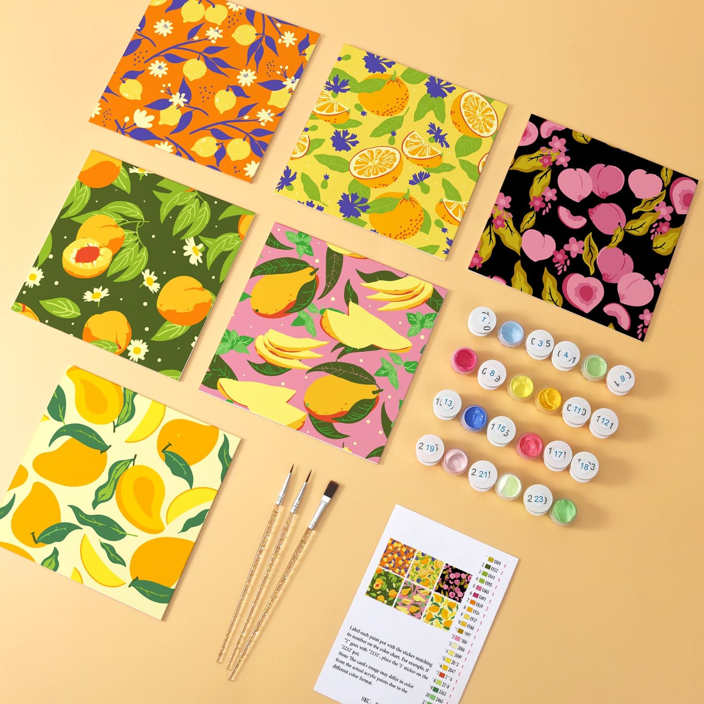 Mini Paint by Numbers Kit - Fruitful Blooms ｜6 Canvas Panels