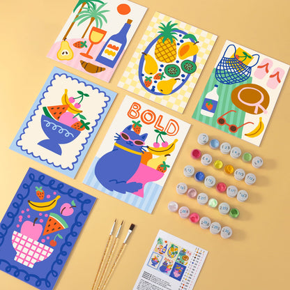 Mini Paint by Numbers Kit - Fruit & Fun ｜6 Canvas Panels