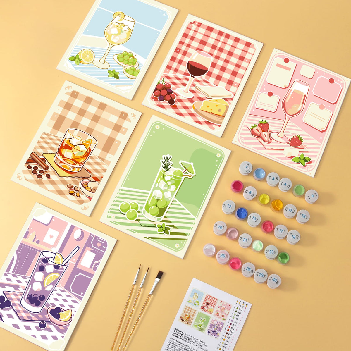 Mini Paint by Numbers Kit - Sip & Chill ｜6 Canvas Panels