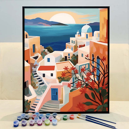 "Santorini, Greece" Series by ColourMost™ #04 - 'Tranquil' | Original Paint by Numbers (16"x20" / 40x50cm) | Also ship to UK, CA, AU, and NZ