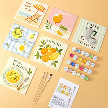 Mini Paint by Numbers Kit - La Dolce Vita ｜6 Canvas Panels