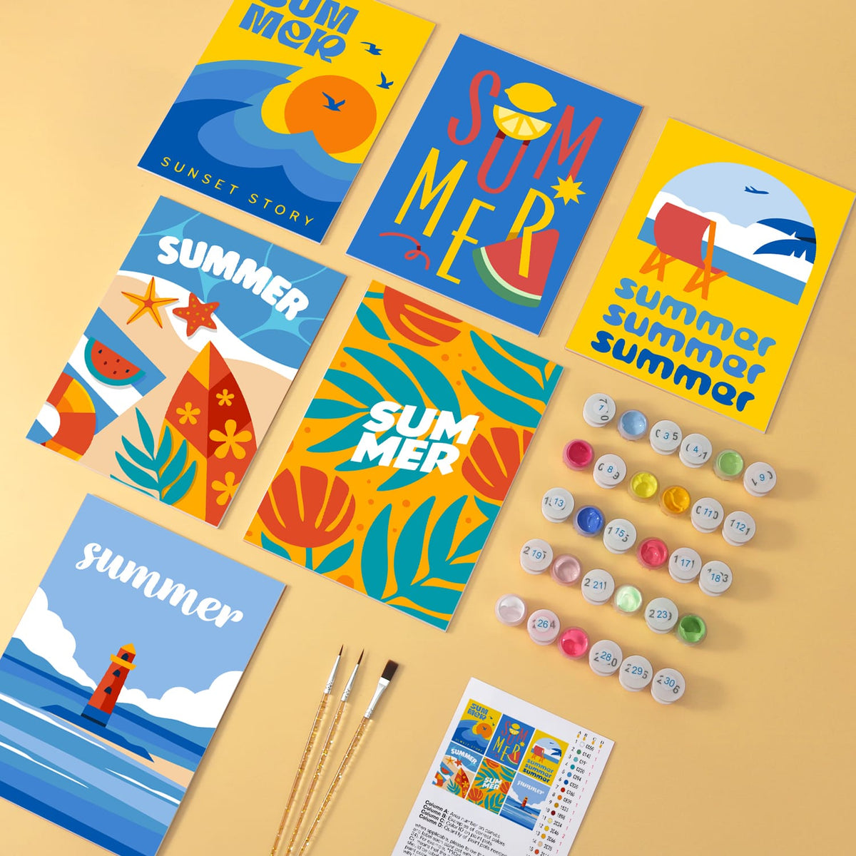 Mini Paint by Numbers Kit - Endless Summer ｜6 Canvas Panels