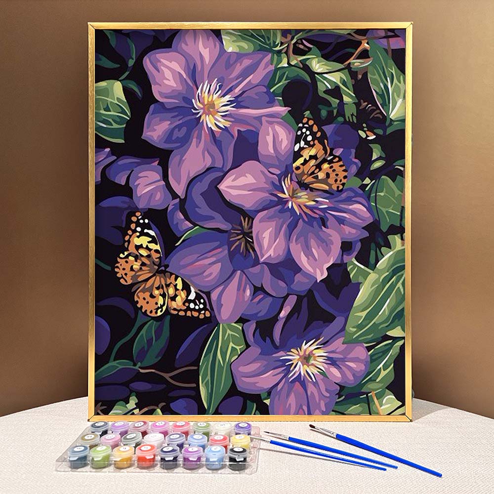 ColourMost™ DIY Painting By Numbers - 'Purple Flowers & Butterflies' (16"x20")