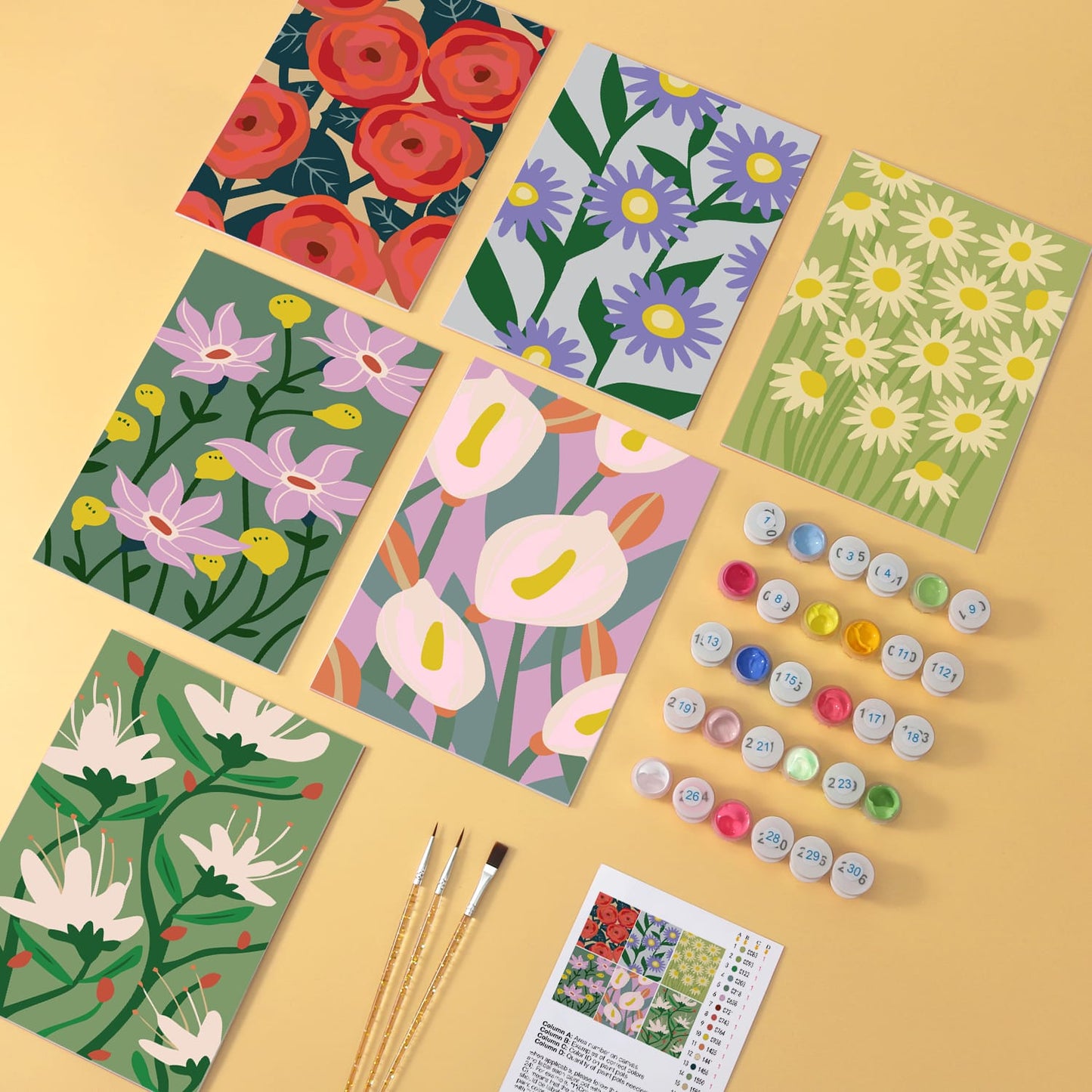 Mini Paint by Numbers Kit - Blooming Patterns ｜6 Canvas Panels
