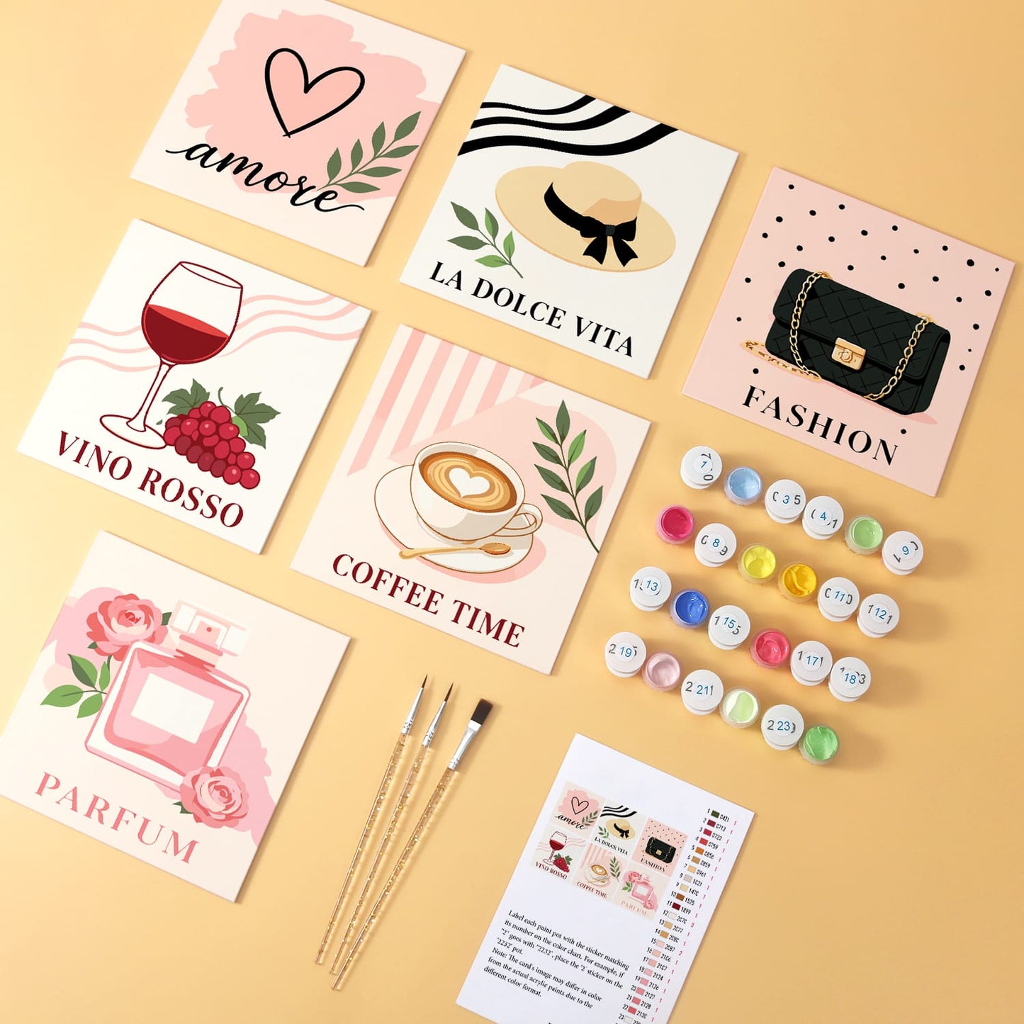Mini Paint by Numbers Kit - Chic Moments ｜6 Canvas Panels
