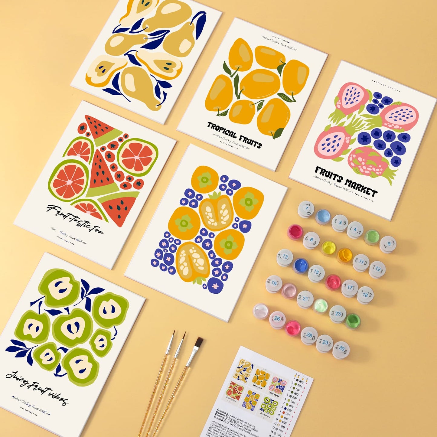Mini Paint by Numbers Kit – Fruity Vibes | 6 Canvas Panels