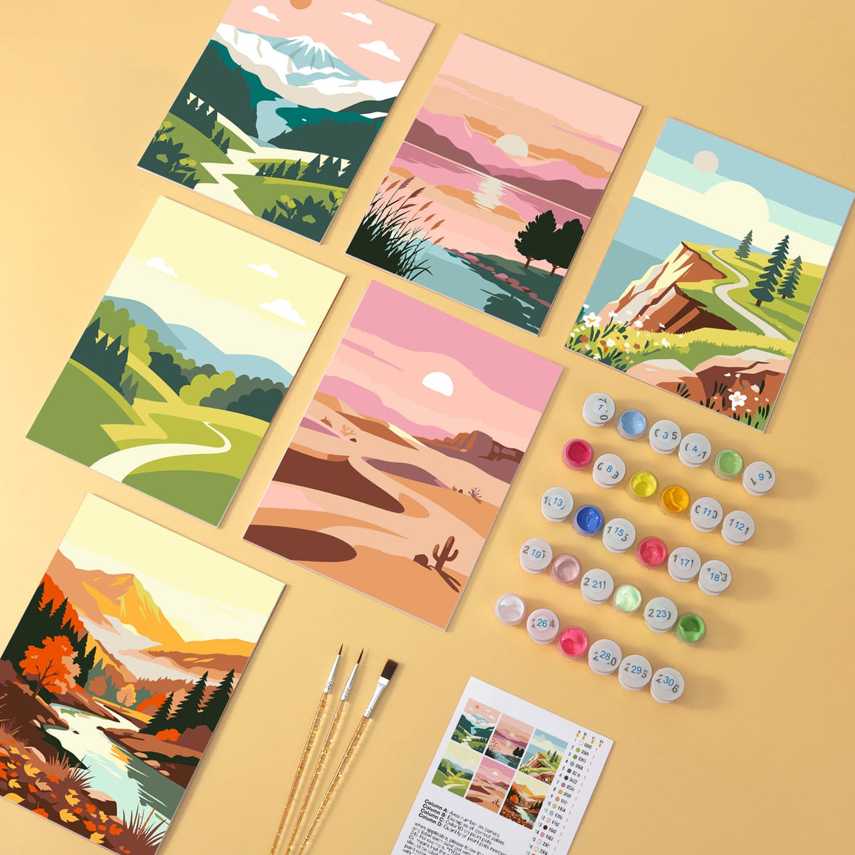 Mini Paint by Numbers Kit - Wander & Wonder ｜6 Canvas Panels