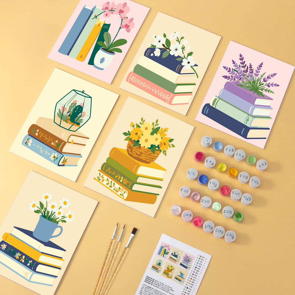 Mini Paint by Numbers Kit - Quiet Blooms ｜6 Canvas Panels