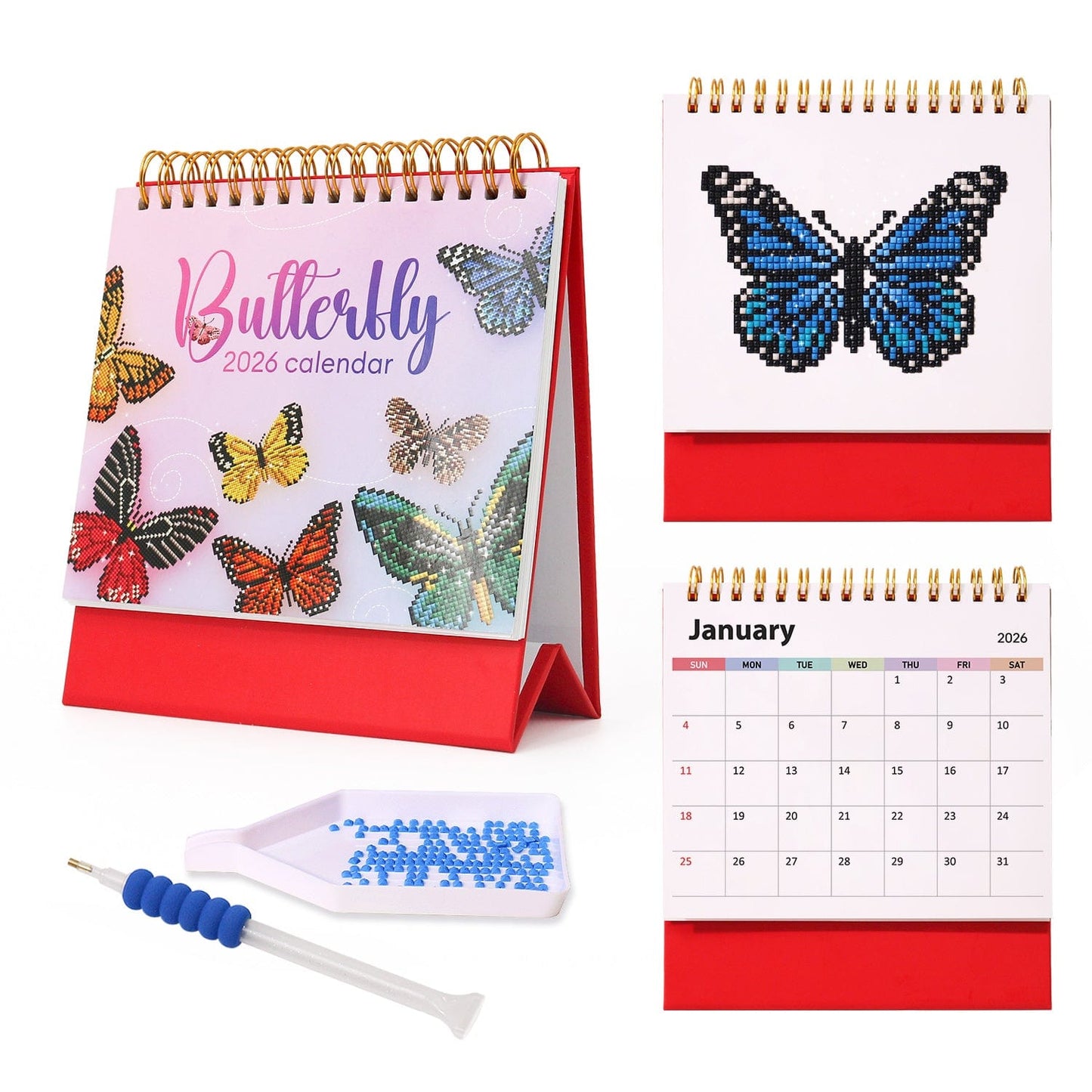 ColourMost™ 2026 Desk Calendar Series – Butterflies /Diamond Painting(17cm x 15cm)