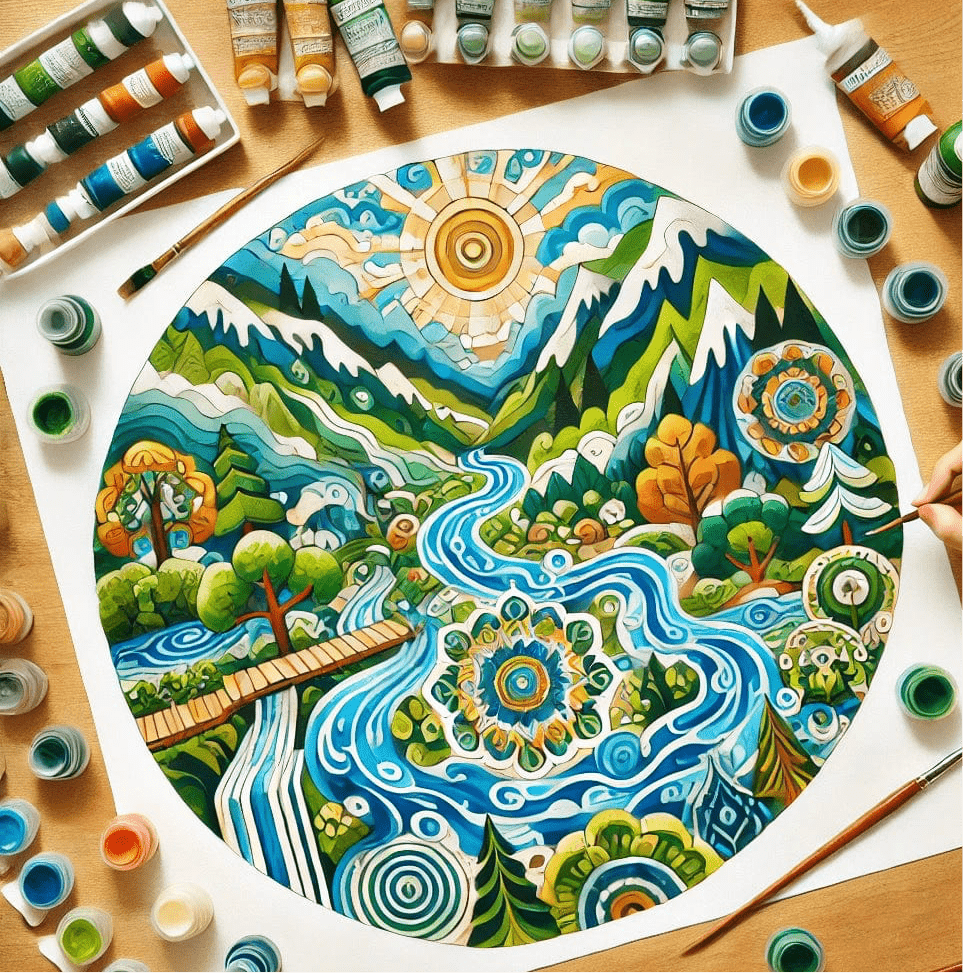 "Serenity Mandalas" Series - Mountain P5#10 | Original Paint by Numbers 🎨 (diameter 16" / 40cm)