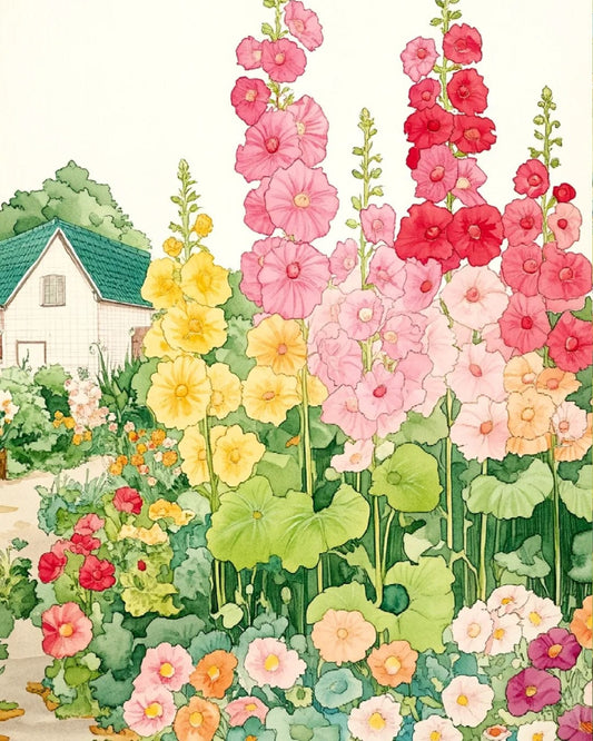 Hollyhock Blossom Series – Paint by Numbers Kits for Adults | DIY Art of Blooming Gardens