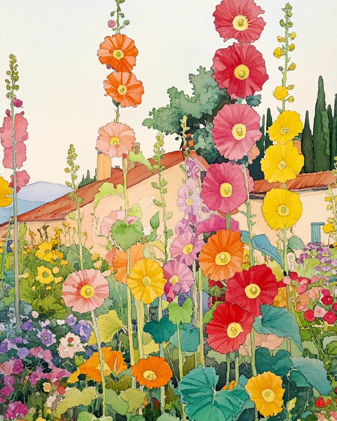 Hollyhock Blossom Series – Paint by Numbers Kits for Adults | DIY Art of Blooming Gardens