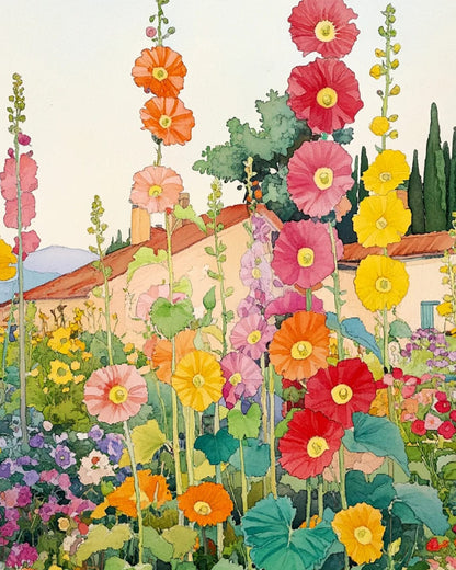 Hollyhock Blossom Series – Paint by Numbers Kits for Adults | DIY Art of Blooming Gardens