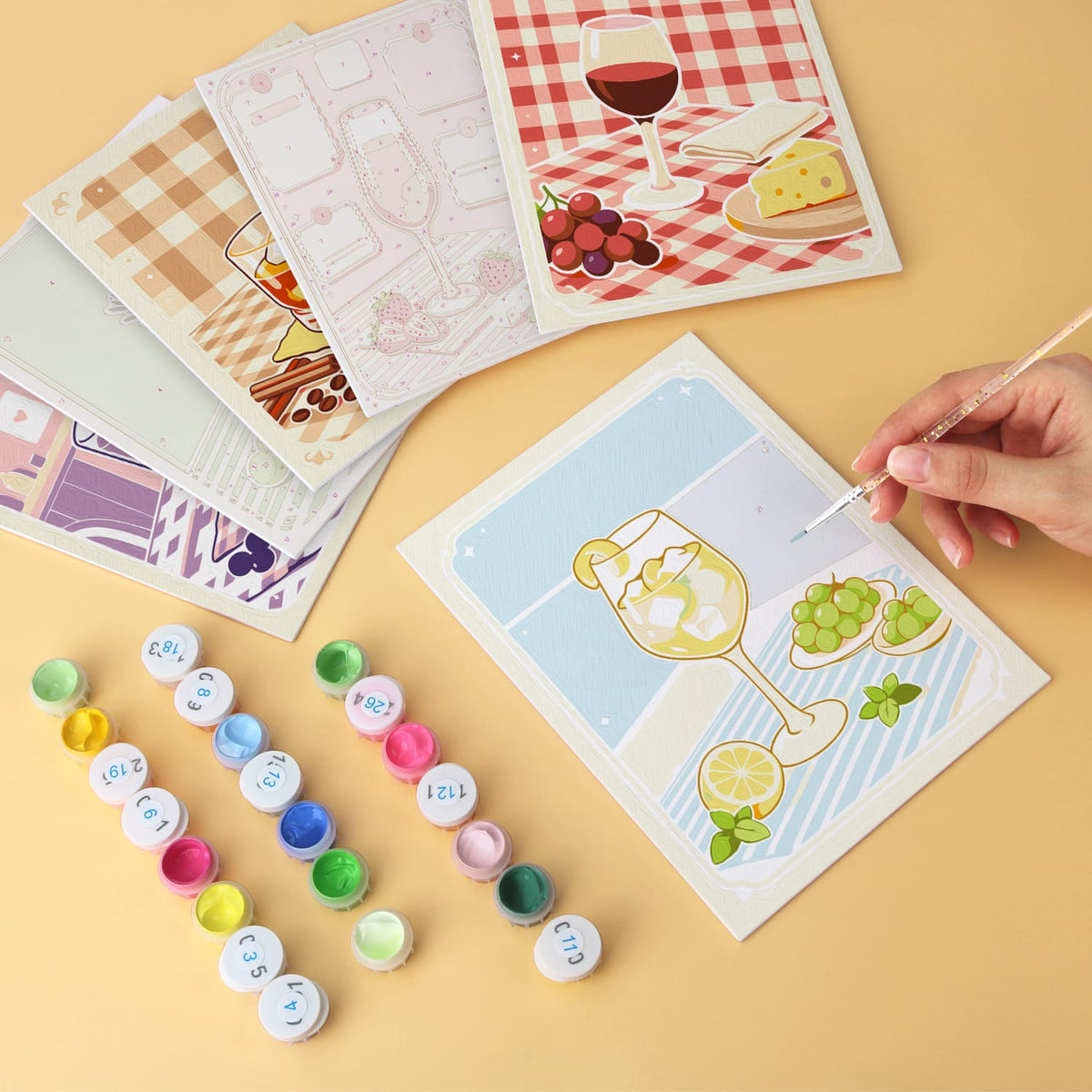 Mini Paint by Numbers Kit - Sip & Chill ｜6 Canvas Panels