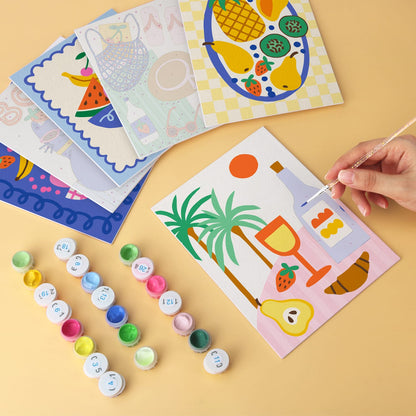 Mini Paint by Numbers Kit - Fruit & Fun ｜6 Canvas Panels