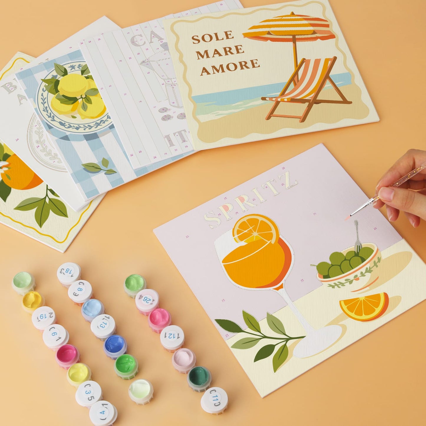 Mini Paint by Numbers Kit - La Dolce Vita ｜6 Canvas Panels