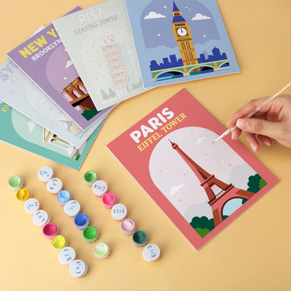 Mini Paint by Numbers Kit - Around the World ｜6 Canvas Panels
