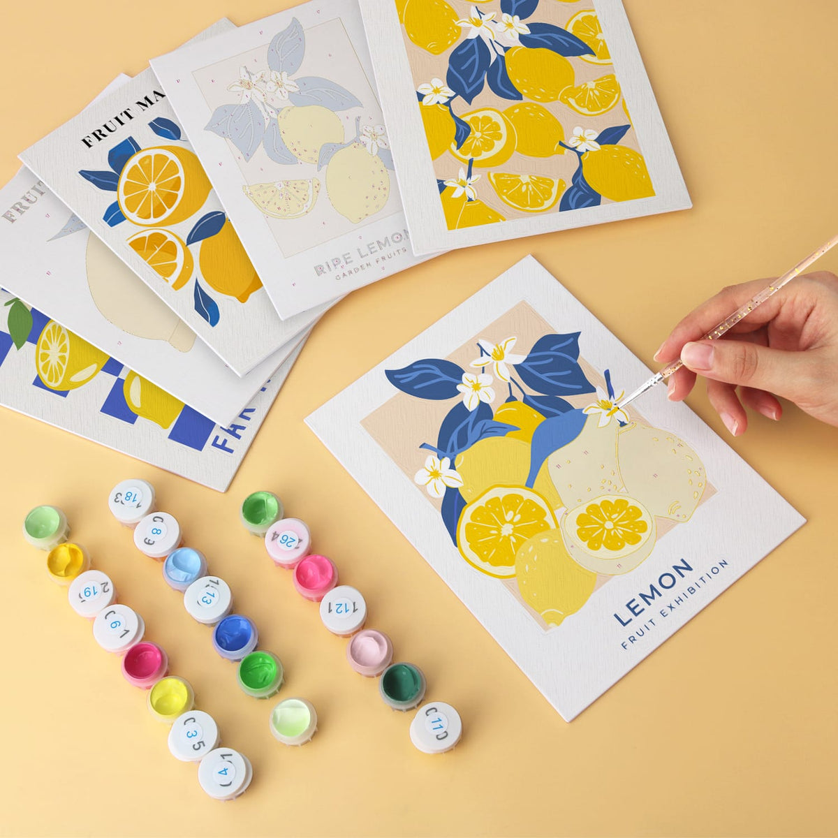 Mini Paint by Numbers Kit - Lemon Dolce ｜6 Canvas Panels