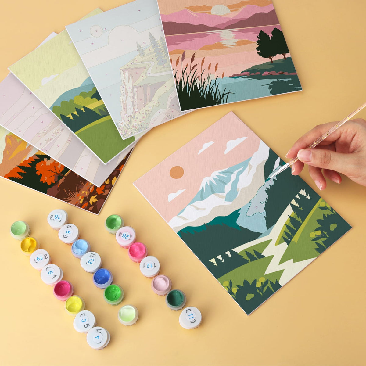 Mini Paint by Numbers Kit - Wander & Wonder ｜6 Canvas Panels