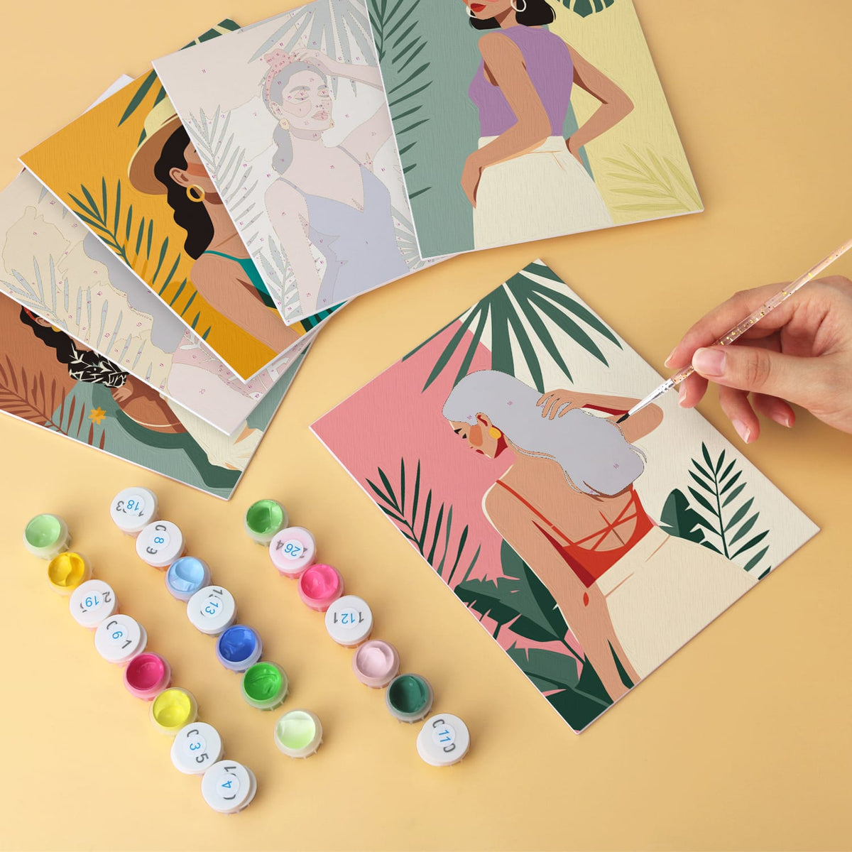Mini Paint by Numbers Kit – Tropical Muse | 6 Canvas Panels