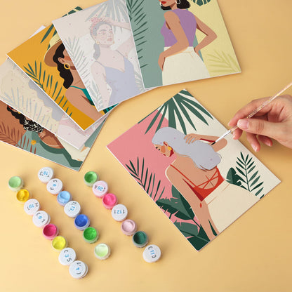 Mini Paint by Numbers Kit – Tropical Muse | 6 Canvas Panels