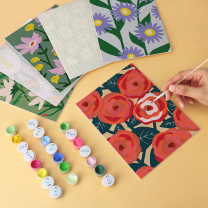 Mini Paint by Numbers Kit - Blooming Patterns ｜6 Canvas Panels