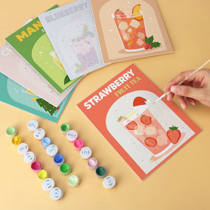 Mini Paint by Numbers Kit - Fruity Sips ｜6 Canvas Panels