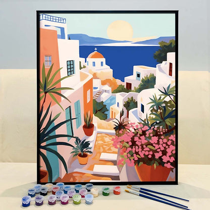 "Santorini, Greece" Series by ColourMost™ #05 - 'Vivacity' | Original Paint by Numbers (16"x20" / 40x50cm) | Also ship to UK, CA, AU, and NZ