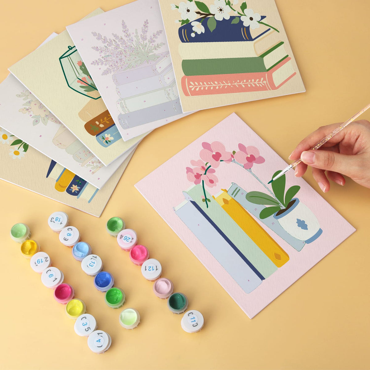 Mini Paint by Numbers Kit - Quiet Blooms ｜6 Canvas Panels