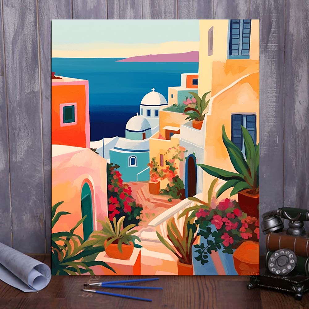 "Santorini, Greece" Series by ColourMost™ #06 - 'Rhapsody' | Original Paint by Numbers (16"x20" / 40x50cm) | Also ship to UK, CA, AU, and NZ