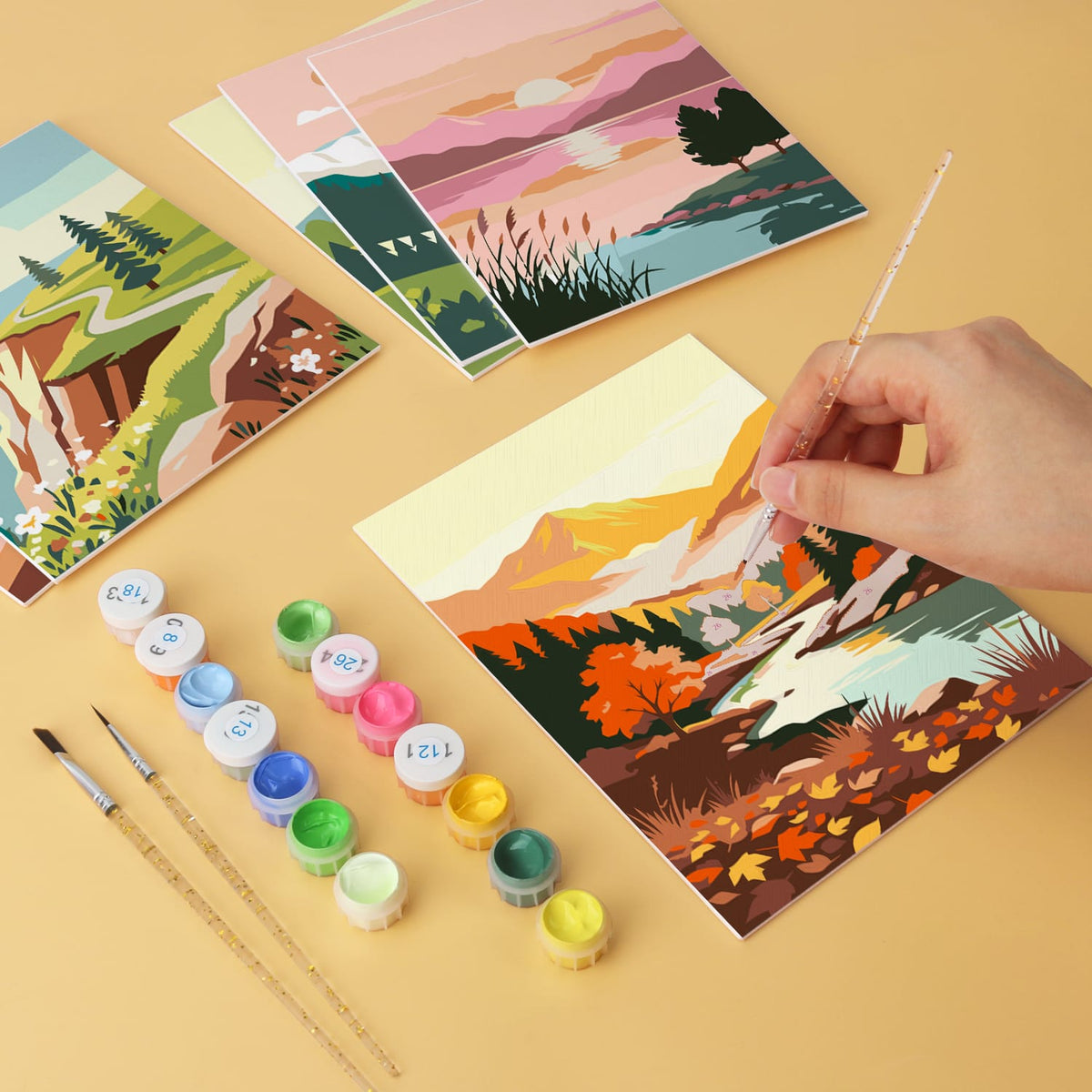 Mini Paint by Numbers Kit - Wander & Wonder ｜6 Canvas Panels