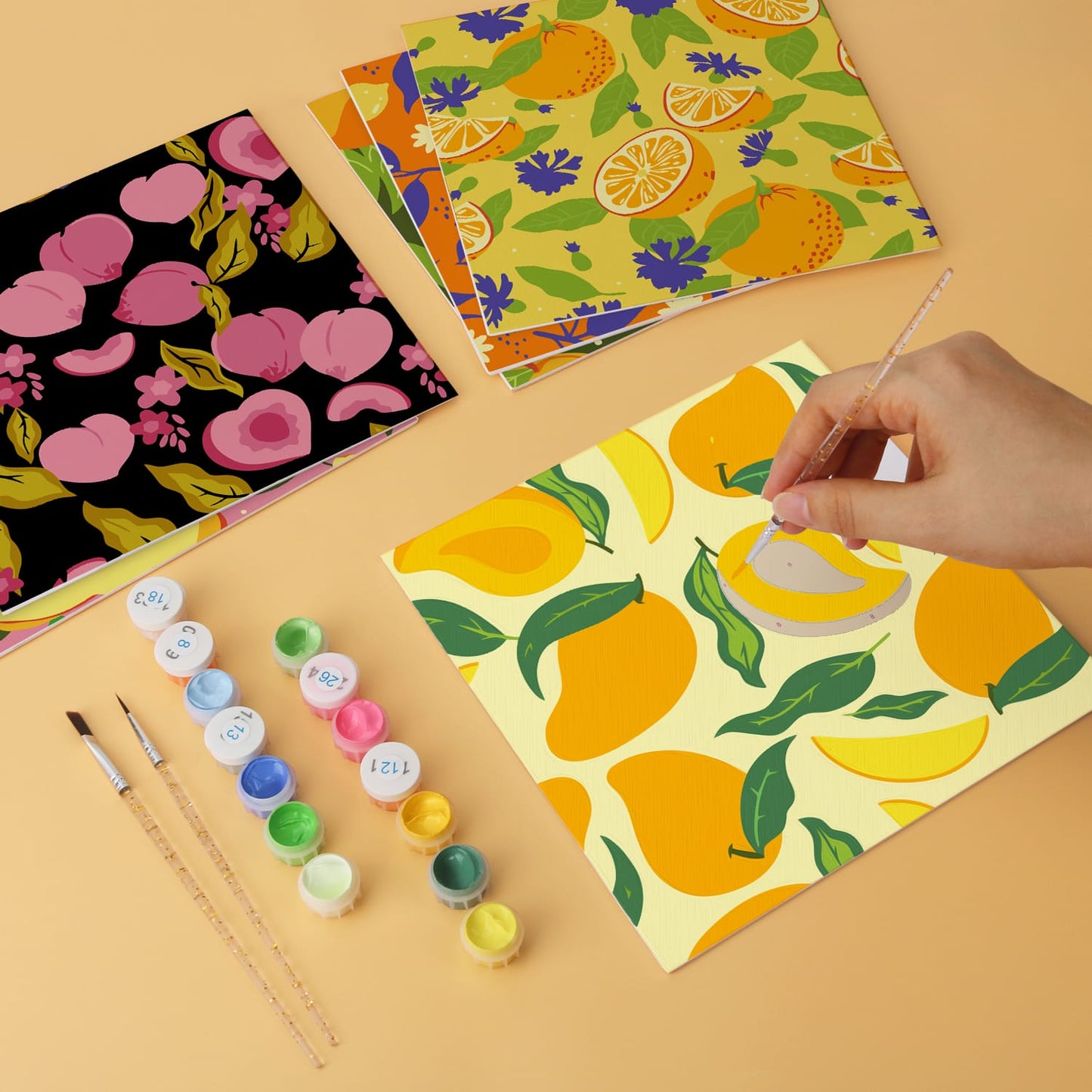 Mini Paint by Numbers Kit - Fruitful Blooms ｜6 Canvas Panels