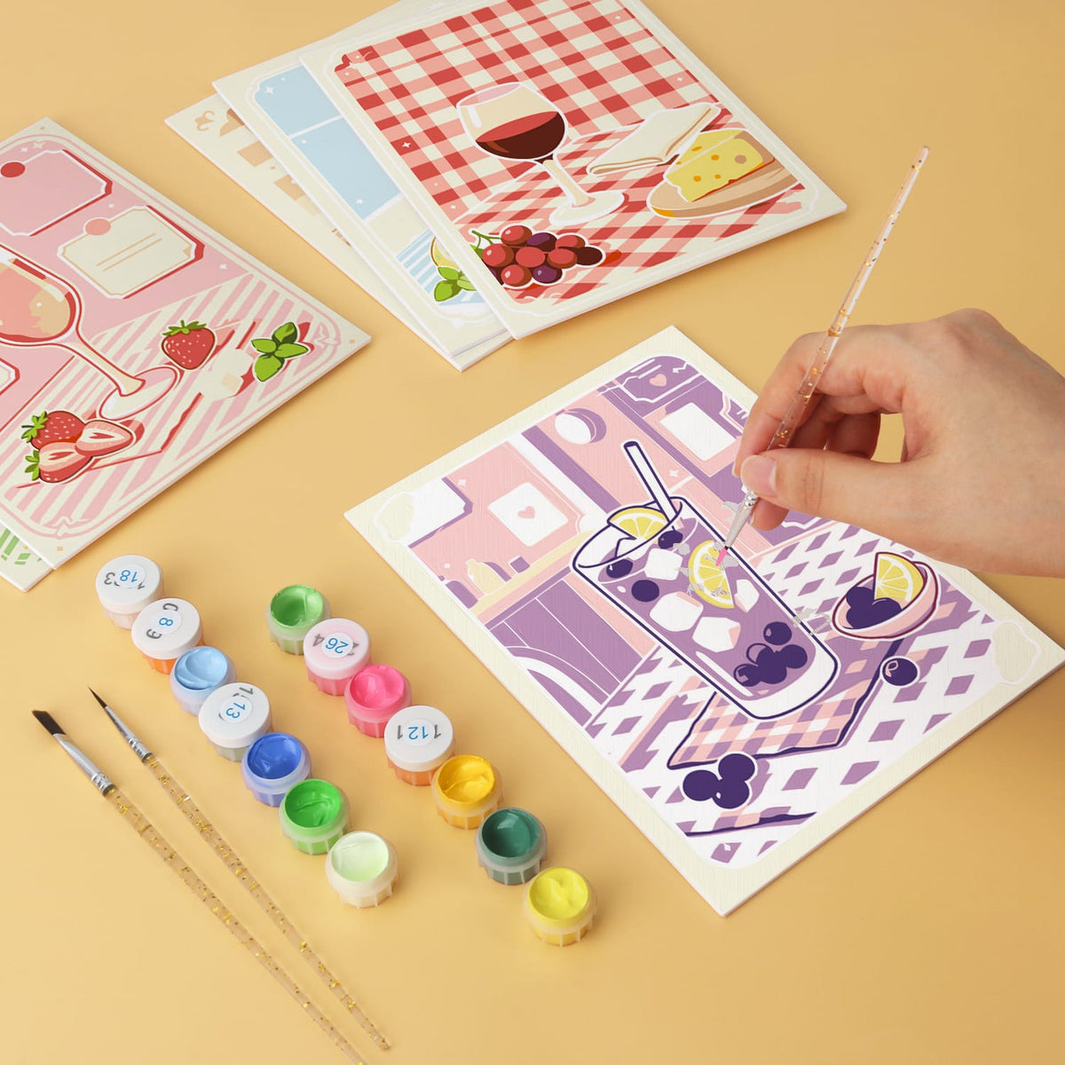 Mini Paint by Numbers Kit - Sip & Chill ｜6 Canvas Panels